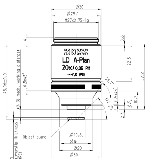 蔡司长工作距离物镜Objective LD A-Plan 5x/0.15 Ph1 M27