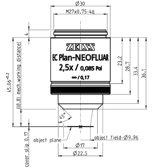 Objective EC Plan-Neofluar 2.5x/0.085 Pol M27蔡司物镜