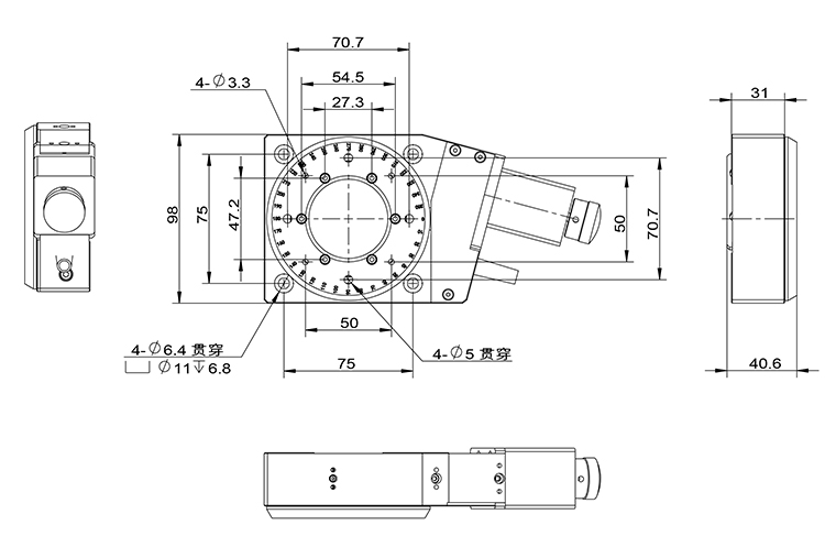 精密型电动旋转台 360°中空转台  光学实验位移台  PT-GD95A120