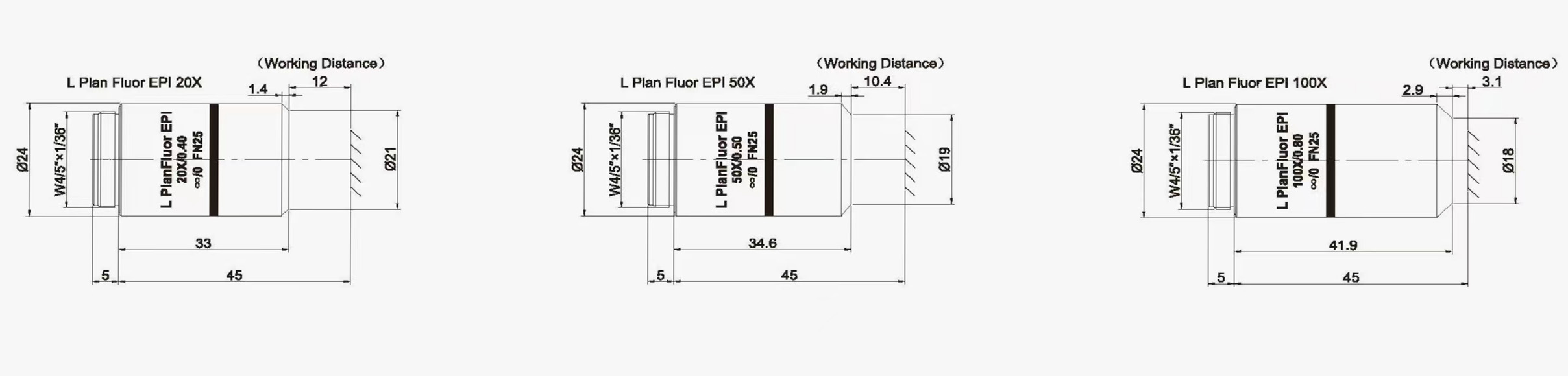 明视场长工作距离观察物镜 L Plan Fluor EPI