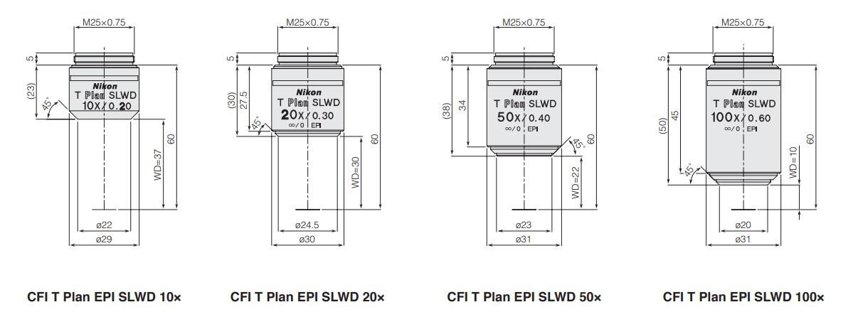 尼康CFI T PIan EPI SLWD超长工作距离物镜用于亮视场使用