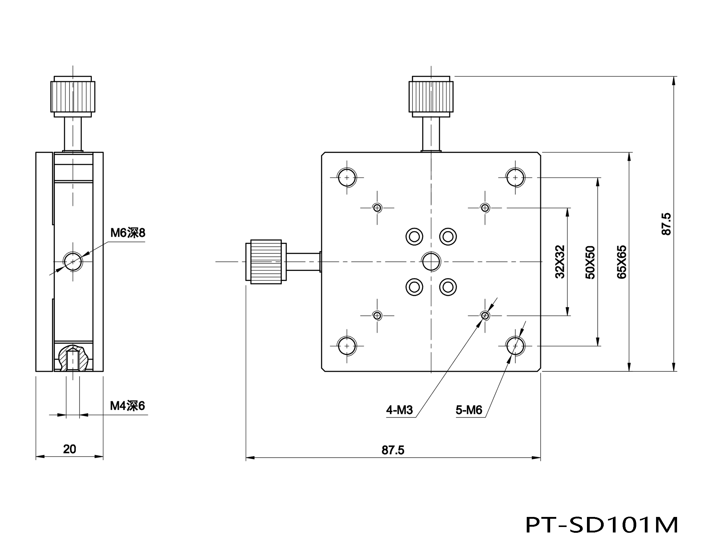 PT-SD101M手动二维薄型平移台 燕尾式平移台 行程±3mm